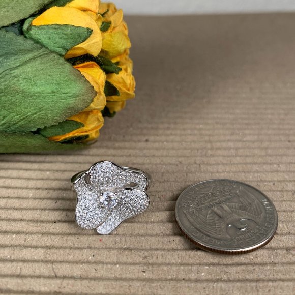 NEW Size 5 Real Silver (not plated) & Pave CZ Flower Ring - Picture 8 of 11